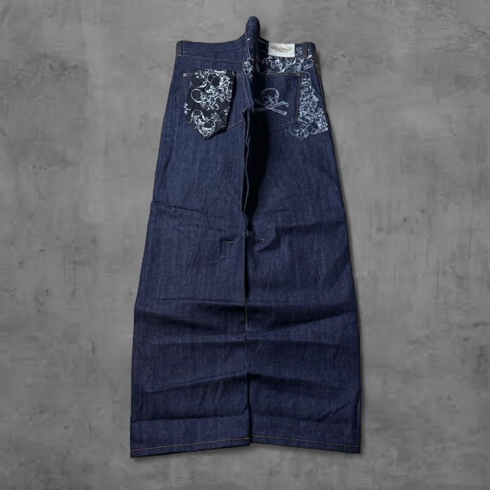 Y2K Vintage 2000s Baggy Rocawear Skull Embroidered Dark Salvage Denim Wash Jeans